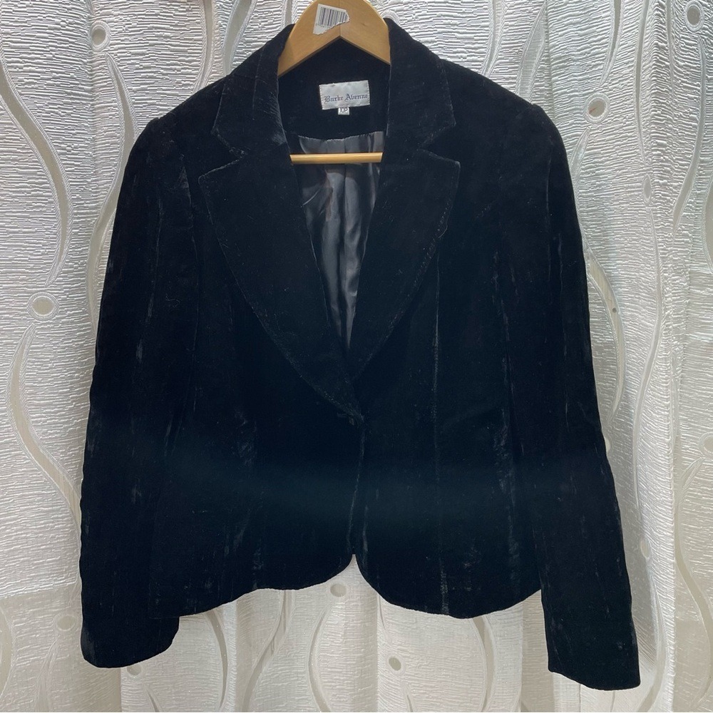 Burke Avenue‎ Black Velvet Blazer Jacket Women's 10P Single Button Notch Lapel